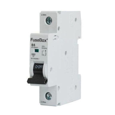 Further photograph of Fusebox MCB, Type B, White, 230/240V, BS EN 60898-1, 6kA, 1 Pole, 32A