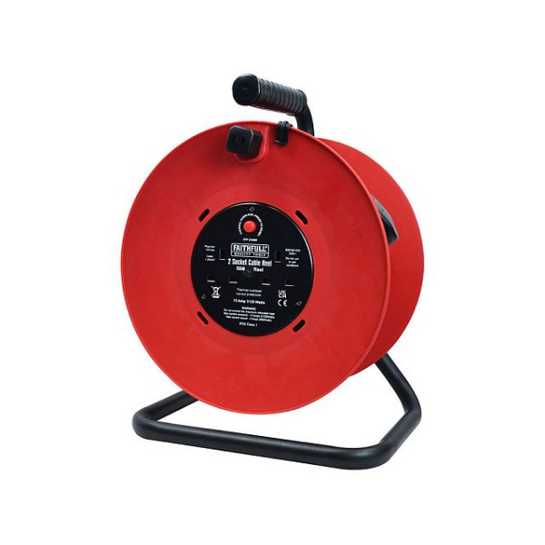 Photograph of Open Drum Cable Reel 240V 13A 2-Socket 50m