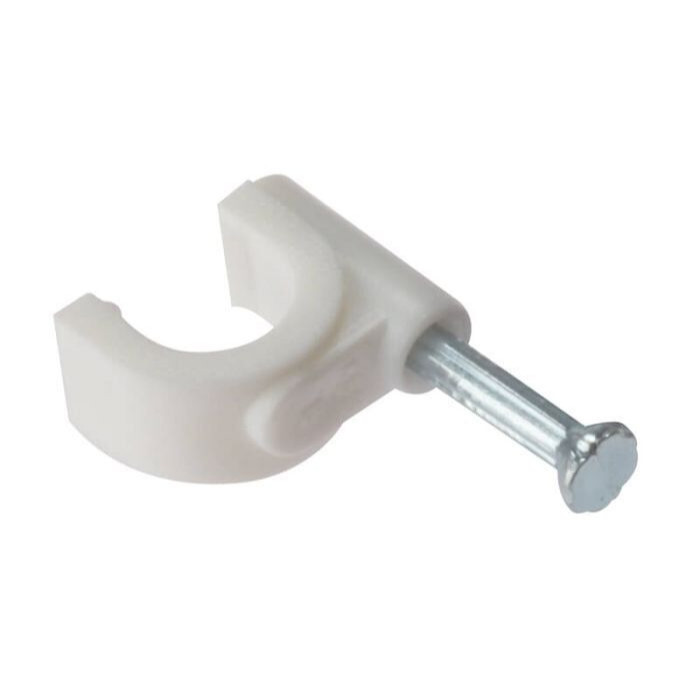 Photograph of Forgefix Cable Clip, Metal, 1 Year Warranty, 100 Box, White, 7-8mm x 89mm