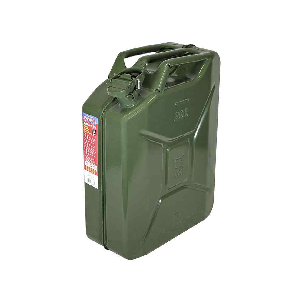 Photograph of Faithfull Jerry Can, 20L Green Carbon Steel, UN Approved, VCA Approved, 470x168x345mm