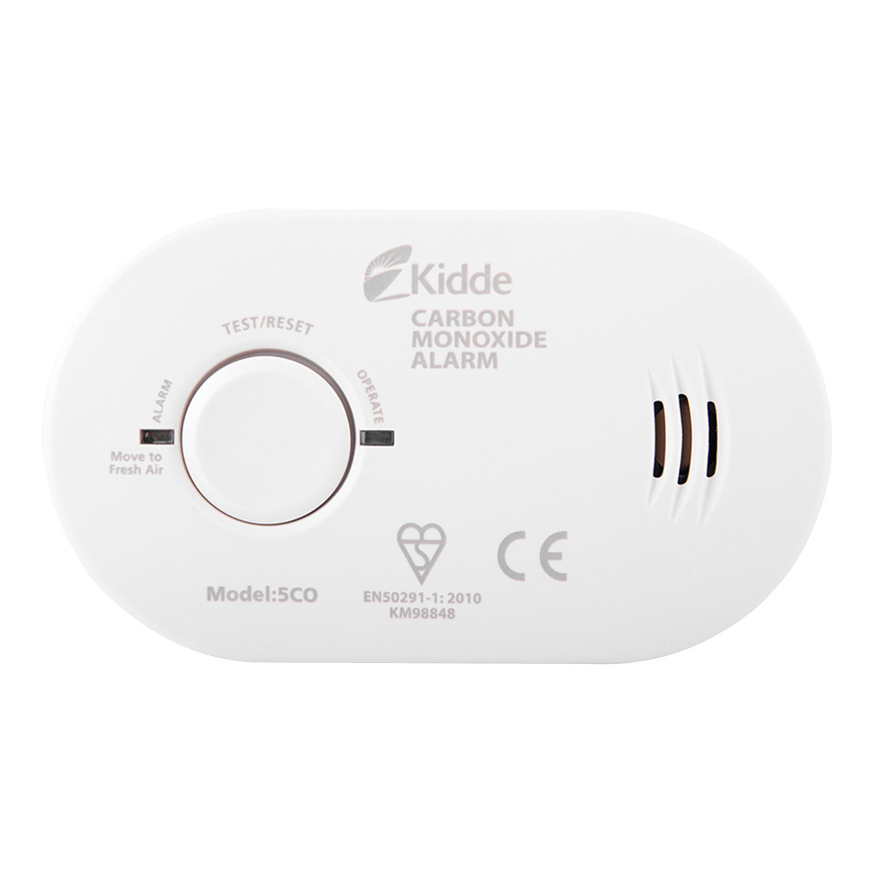 Photograph of Kidde K5CO Carbon Monoxide Alarm, Battery Powered, 7 Year Warranty, 126mm x 72mm x 35mm