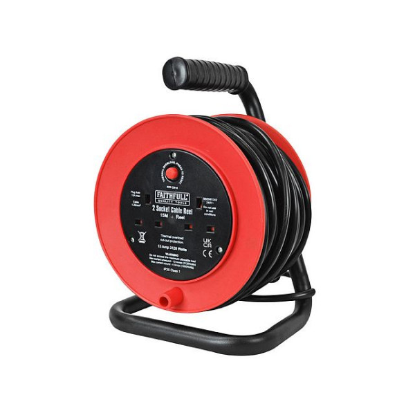 Photograph of Open Drum Cable Reel 240V 13A 2-Socket 15m