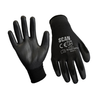 Black PU Coated Gloves - M (Size 8) (12 Pairs) product image