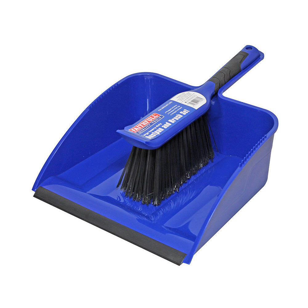 Photograph of Large Plastic Dustpan?&?Brush?Set Blue 391 x 124mm