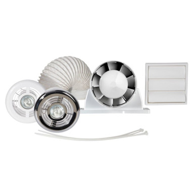 Airflow In-Line Fan Shower Kit, 100t Series, White, ABS, 3 Year Warranty, 100mm diameter