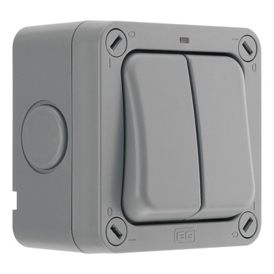 BG Electrical WP Series 2 Gang 2 Way Outdoor Switch, Grey, 20A, IP66, 65.7 x 91 x 91mm product image