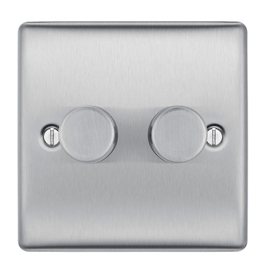Further photograph of BG Electrical Brushed Steel 2 Gang 2 Way Dimmer Switch