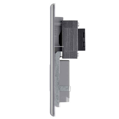 Further photograph of BG Electrical Nexus Metal Shaver Socket, 115/240V, Brushed Steel, 2 Gang, IP41, 46x86x146mm