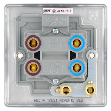 Further photograph of BG Electrical Brushed Steel 45A Square Cooker Switch