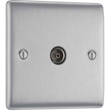 BG Electrical Nexus Metal Single Co-Axial Socket, Brushed Steel, 86 x 86mm product image