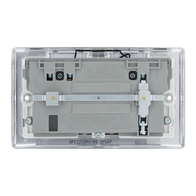 Further photograph of BG Electrical Polished Chrome 13A 2 Gang Switched Socket With WiFi & USB (2.1A)