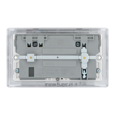 Further photograph of BG Electrical Polished Chrome 13A 2 Gang Switched Socket With 2 x USB (3.1A)