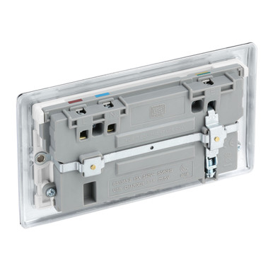 Further photograph of BG Electrical Polished Chrome 13A 2 Gang Switched Socket With 2 x USB (3.1A)