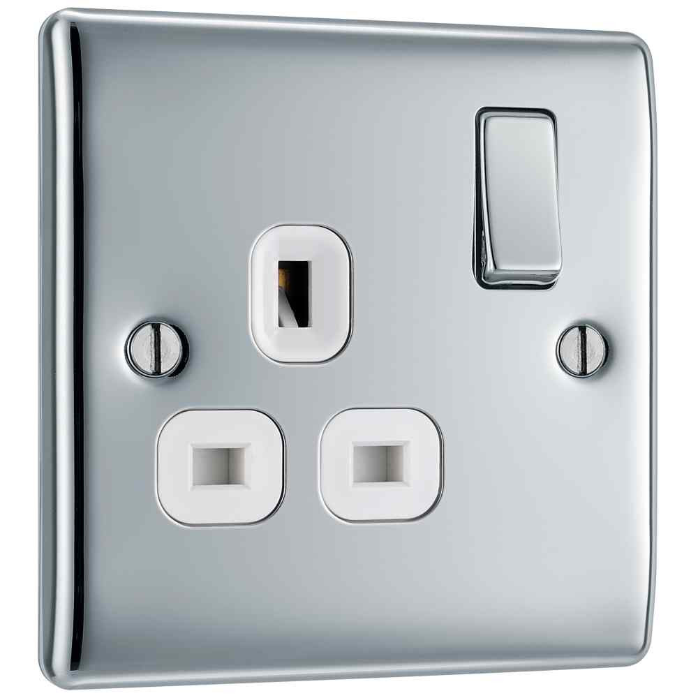 Photograph of BG Electrical Polished Chrome 13A 1 Gang Switched Socket