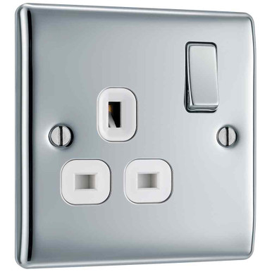 BG Electrical Nexus Metal 13A 1 Gang Switched Socket, Polished Chrome, 25 Year Warranty product image