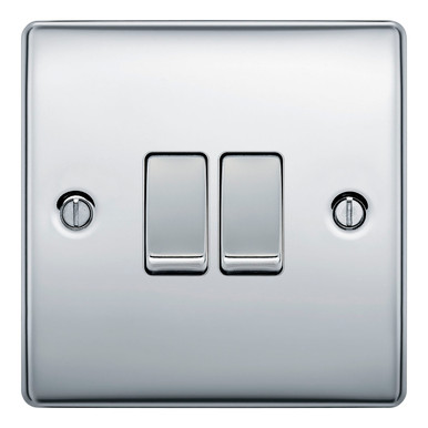 BG Electrical Polished Chrome 2 Gang 2Way 10AX Plate Switch product image