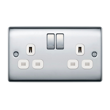 BG Electrical Nexus Metal 13A 2 Gang Switched Socket, Polished Chrome, 146.5 x 86 x 31mm product image