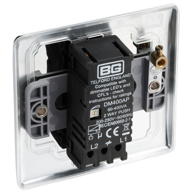 Further photograph of BG Electrical Polished Chrome 1 Gang 2Way Dimmer Switch