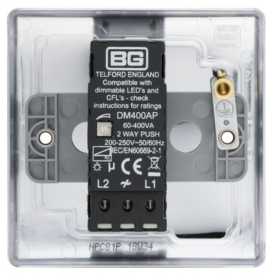 Further photograph of BG Electrical Polished Chrome 1 Gang 2Way Dimmer Switch