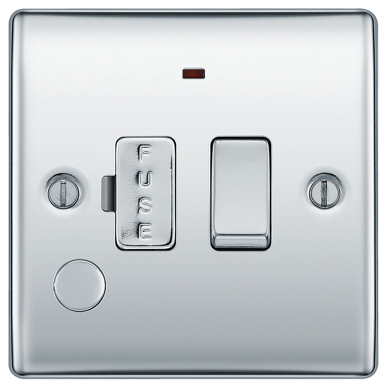 Photograph of BG Electrical Polished Chrome 13A Switched Fused SpurWith Neon & Flex Outlet