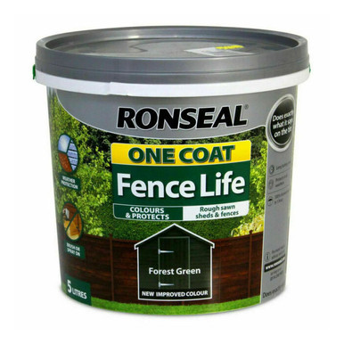Further photograph of Ronseal One Coat Fence Stain Forest Green 5L