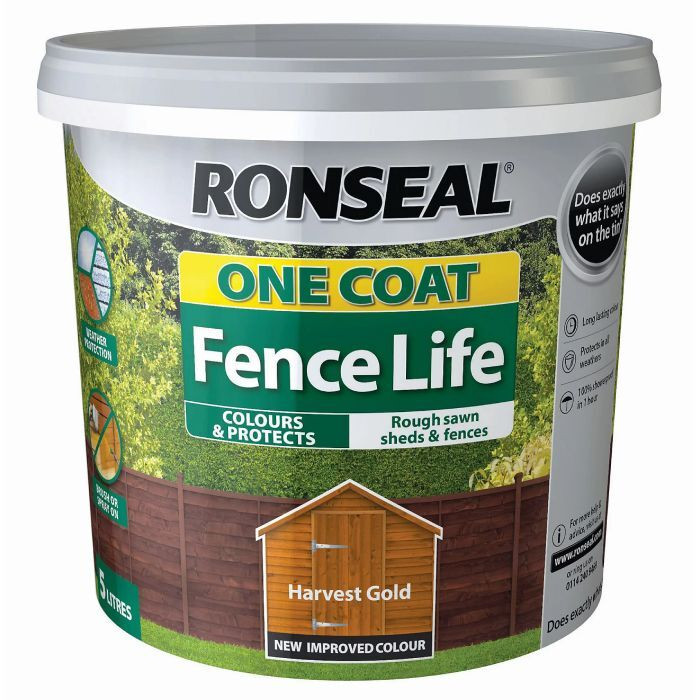 Photograph of Ronseal One Coat Fence Stain Harvest Gold 5L