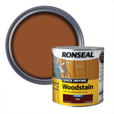 Further photograph of Ronseal Quick Drying Woodstain Teak Satin 2.5L