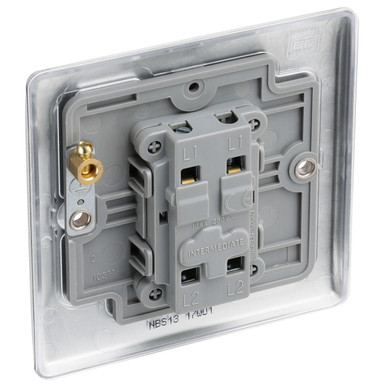 Further photograph of BG Electrical 1 Gang Intermediate Switch Brushed Steel