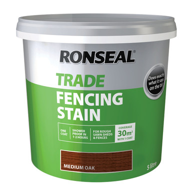 Further photograph of Ronseal Trade Fencing Stain Medium Oak 5L