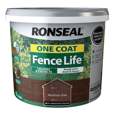 Further photograph of Ronseal One Coat Fence Life Medium Oak 5L