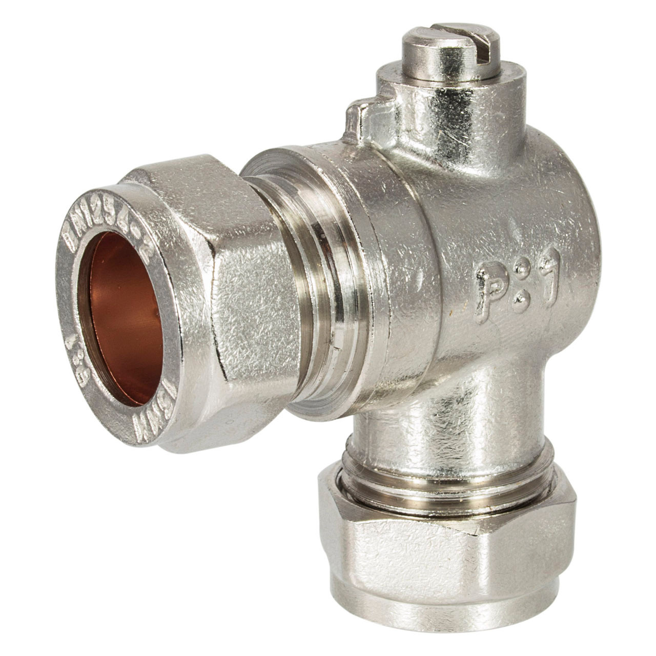 Photograph of Embrass 15mm Compression L/P Chrome Angled Isolating Valve