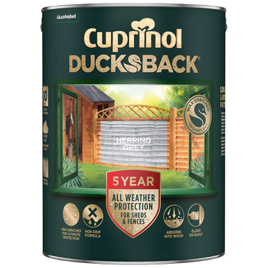 Cuprinol Duckback Stain, 5 Year Warranty, Herring Grey, Water Based, Matt Finish, 5L