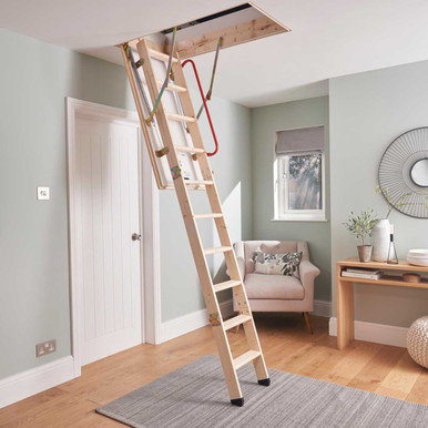 Further photograph of Werner Eco S Line Folding Timber Loft Ladder With Hatch