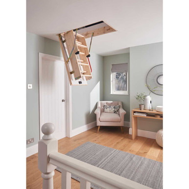 Further photograph of Werner Eco S Line Folding Timber Loft Ladder With Hatch