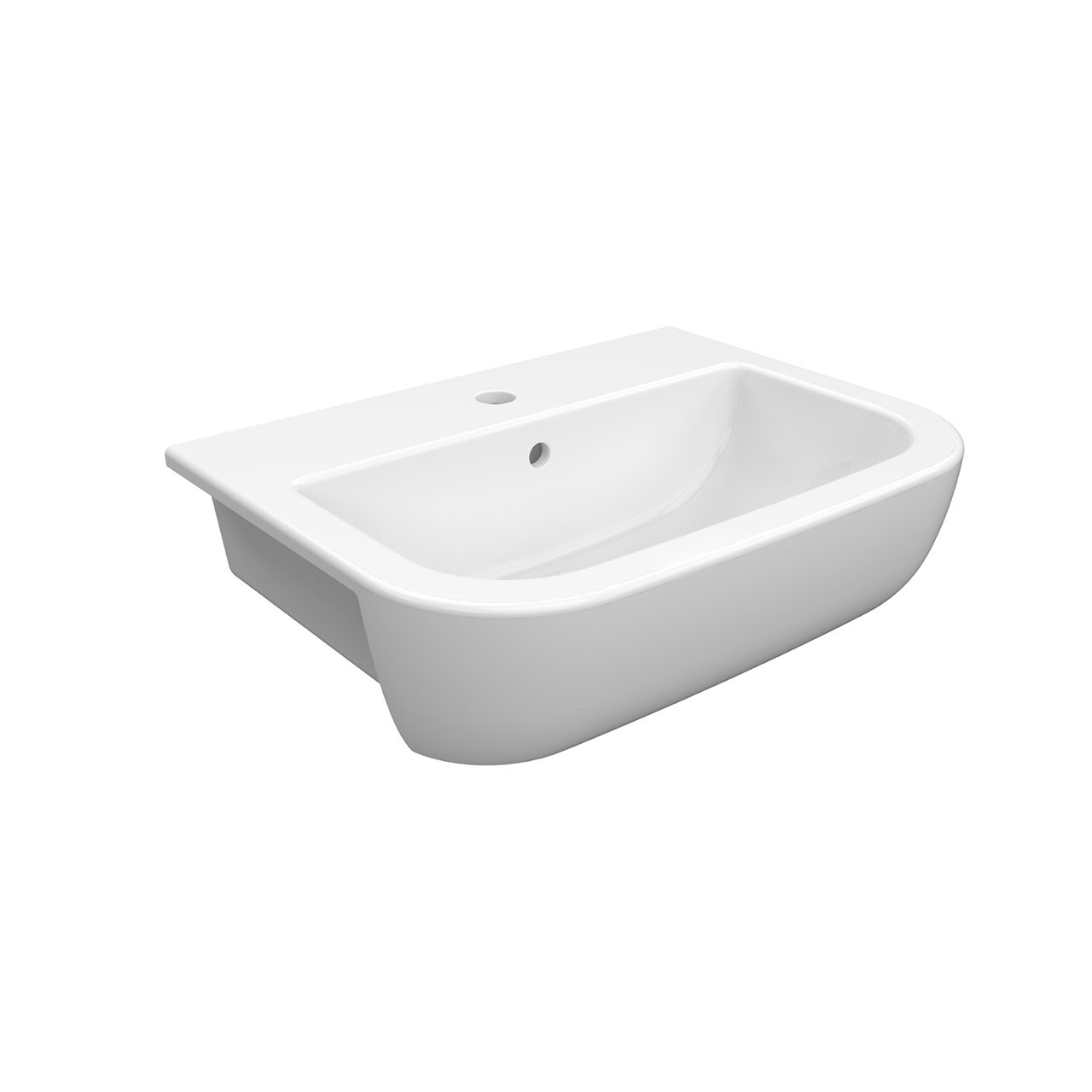 Photograph of Square White 1 Taphole Semi-Recessed Basin - 560mm