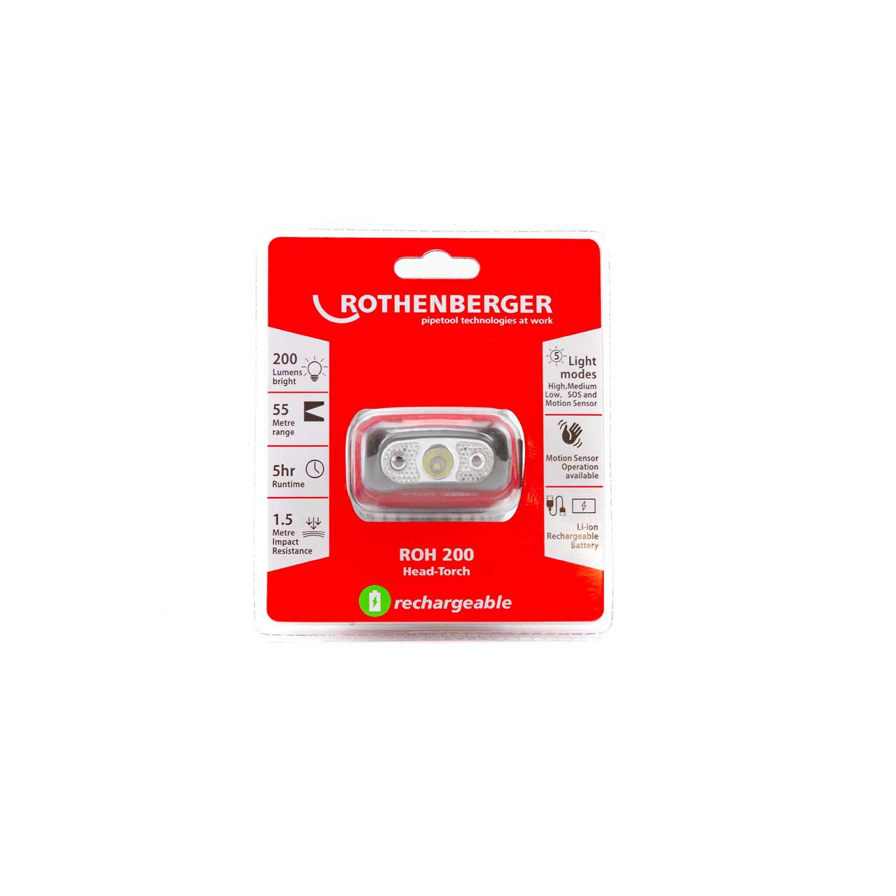 Photograph of Rothenberger ROH200 Compact Rechargeable Head Torch