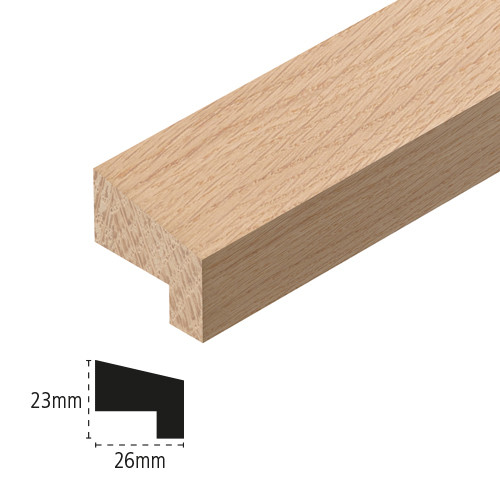 Photograph of Cheshire Mouldings 26mm x 23mm x 2400mm Oak Firecheck Hocky Stick Moulding