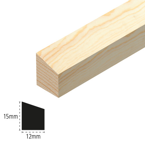 Photograph of Cheshire Mouldings 12mm x 15mm x 2400mm Pine Wedge Bead Moulding