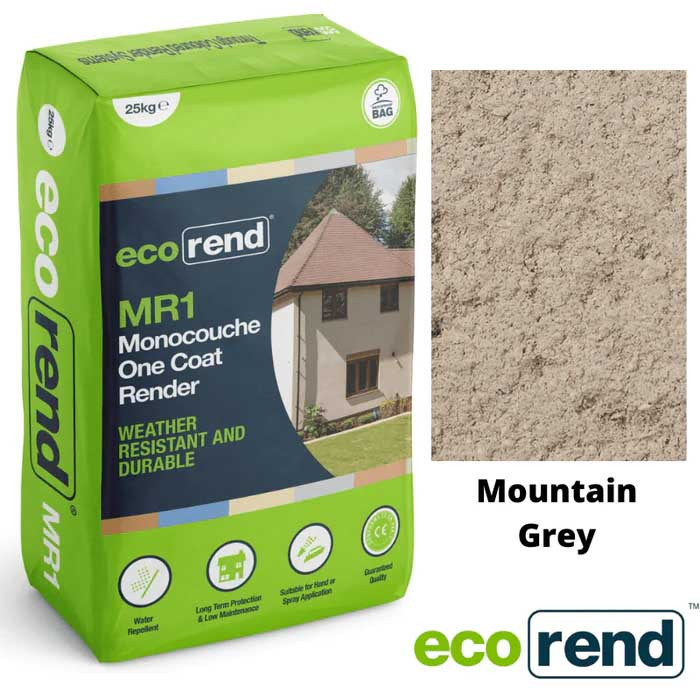 Photograph of Ecorend MR1 Monocouche Render One-Coat Mountain Grey 25Kg