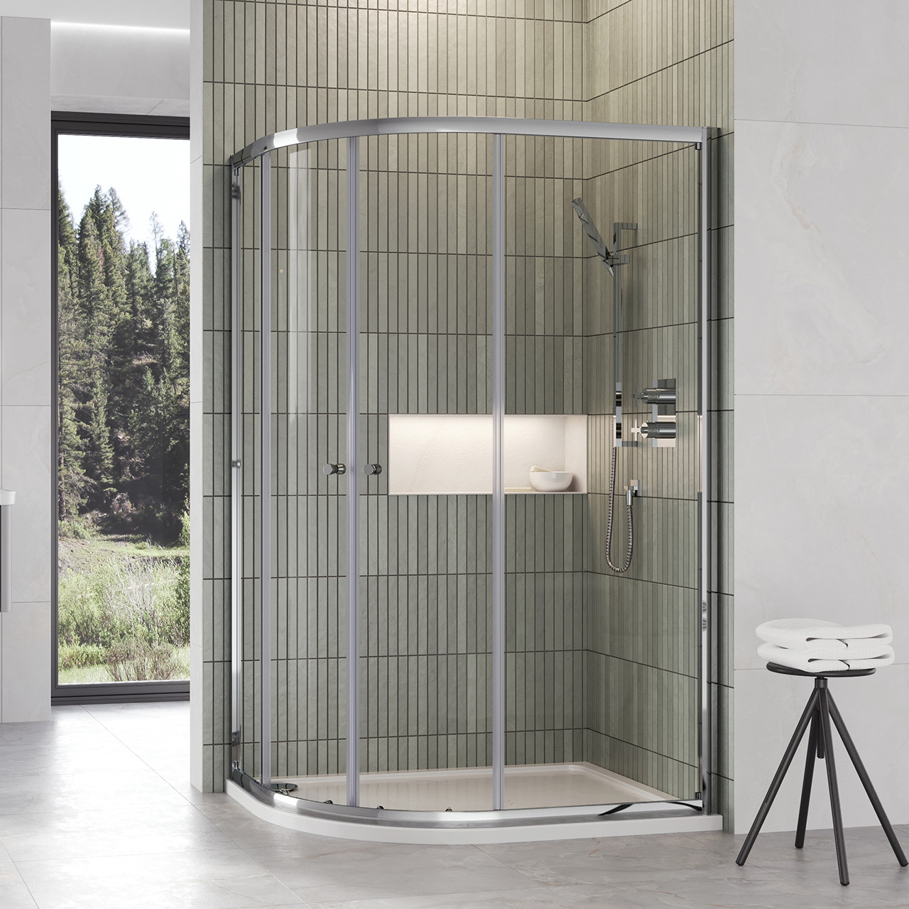 Shower Enclosure 1000 x 800mm Twin Door Offset Quadrant Chrome