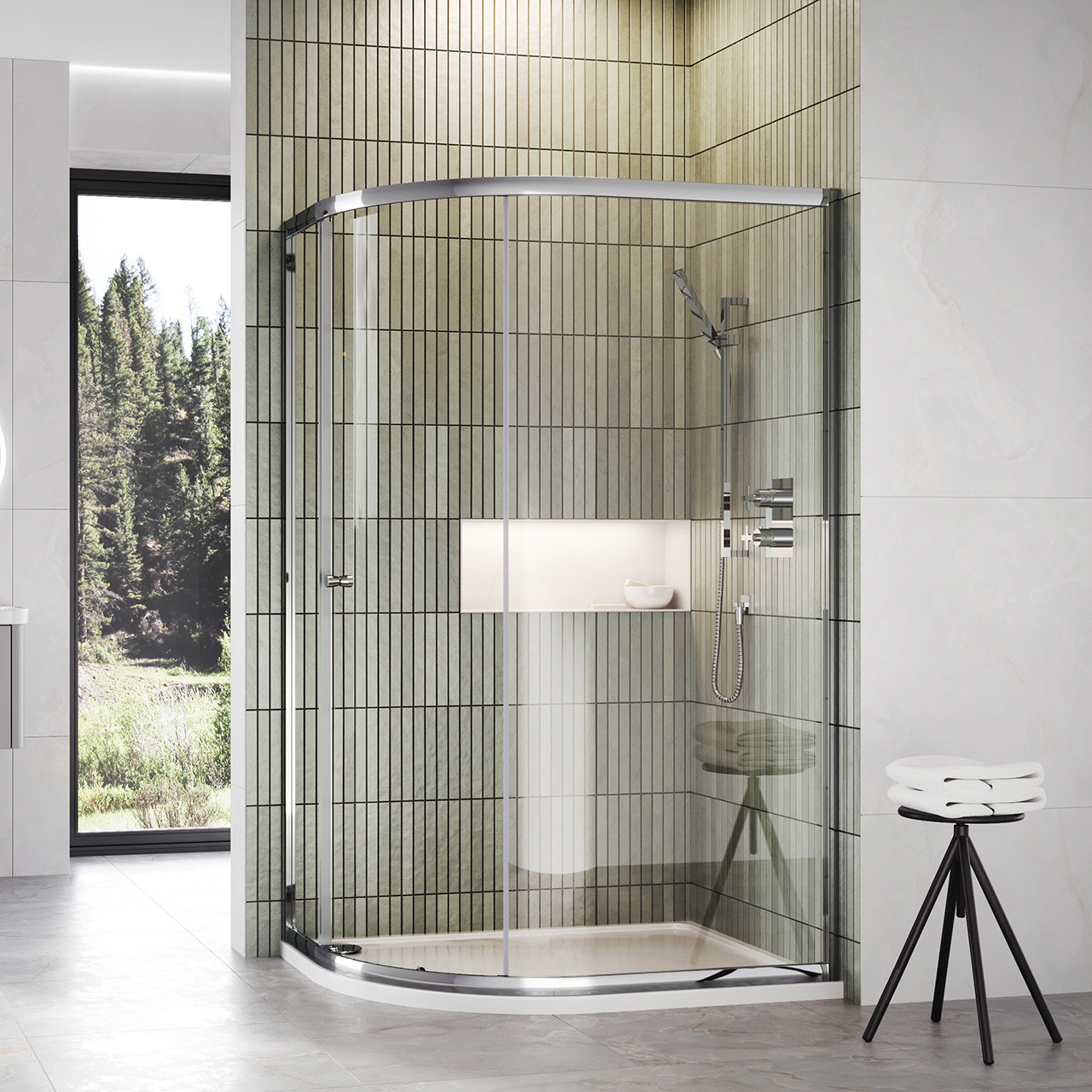 Photograph of Shower Enclosure 800 x 1000mm One Door Offset Quadrant - Chrome