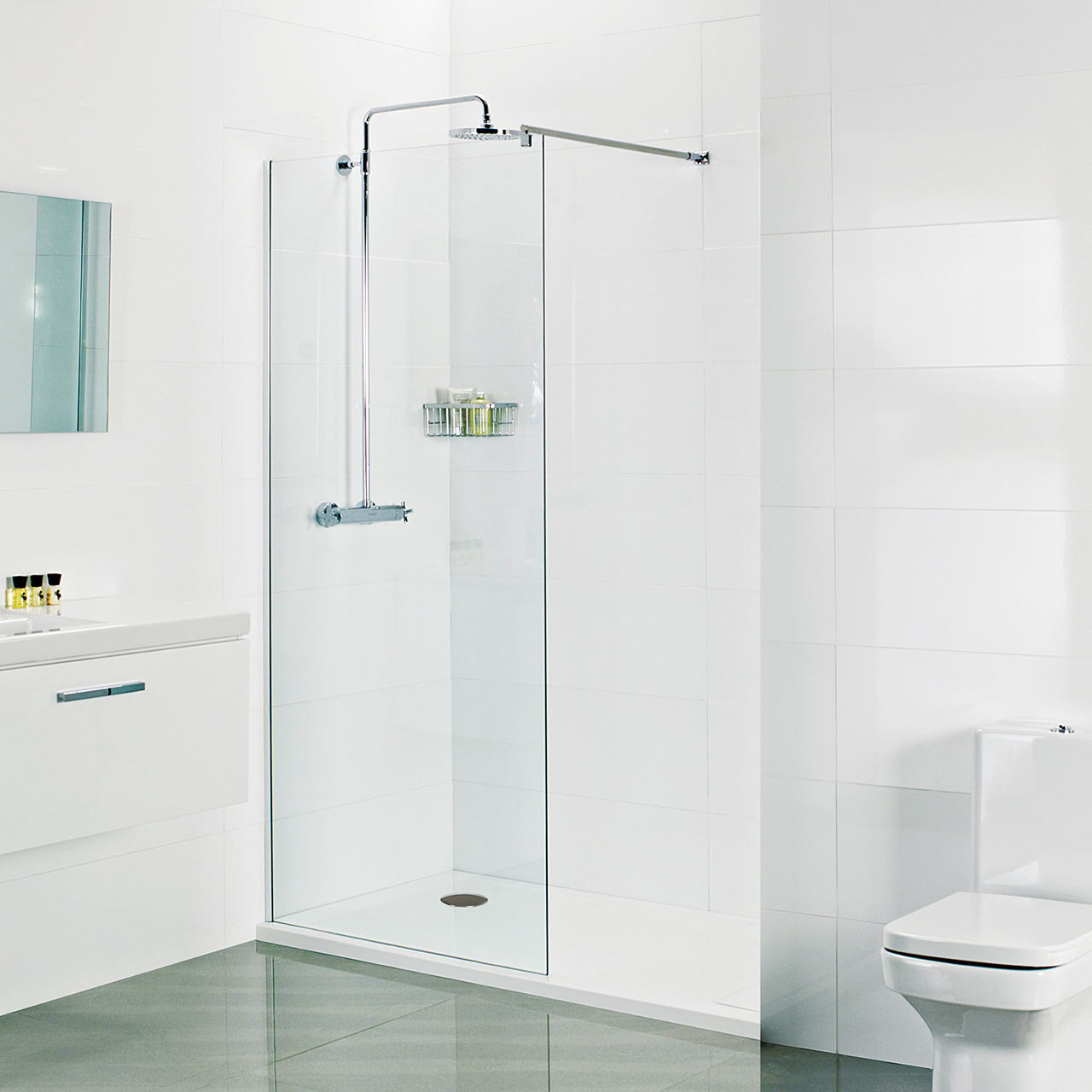 Photograph of Corner Wetroom 800 x 8mm Glass Shower Panel - Chrome