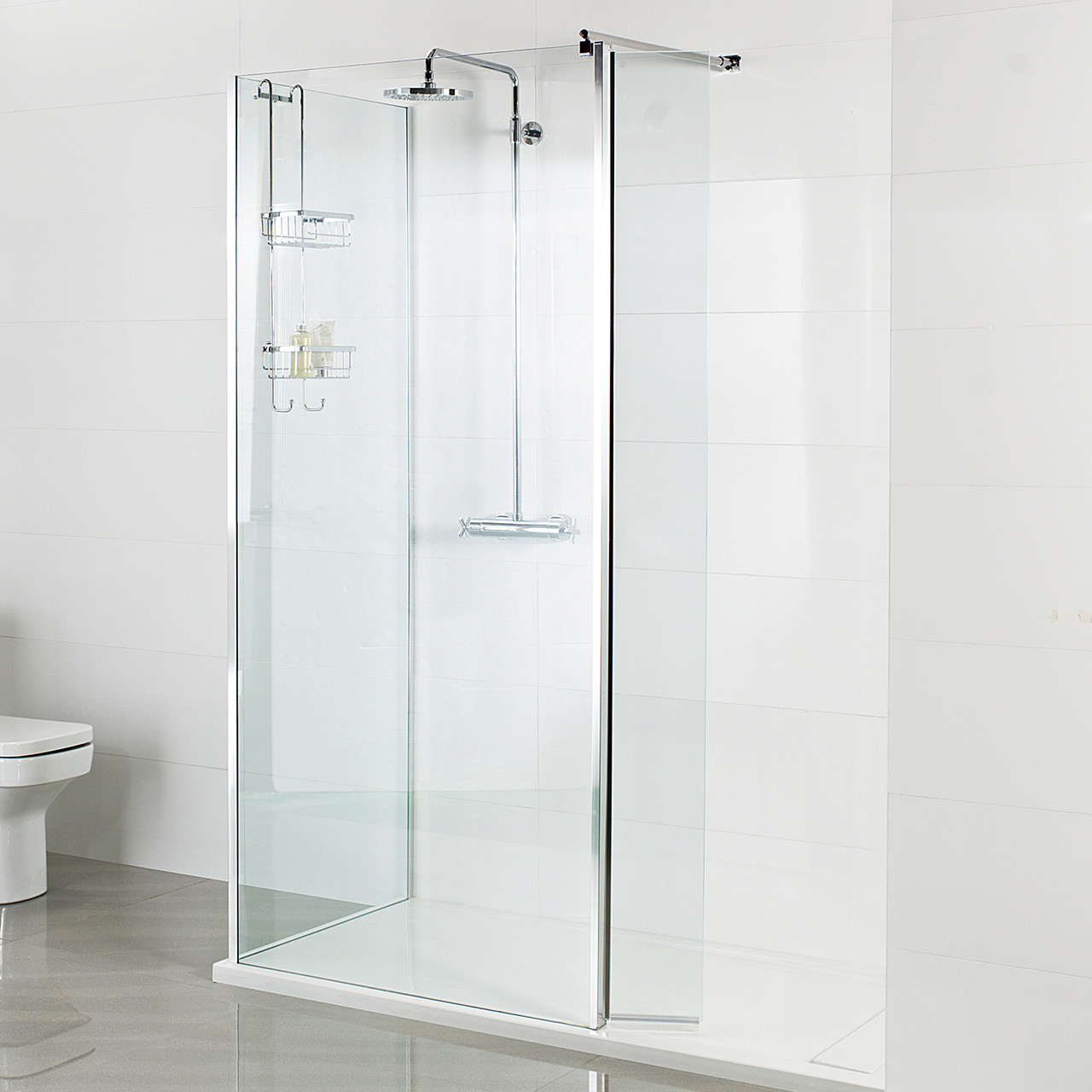 Photograph of Glass To Glass 900 x 8mm Front Wetroom Glass Shower Panel  - Chrome