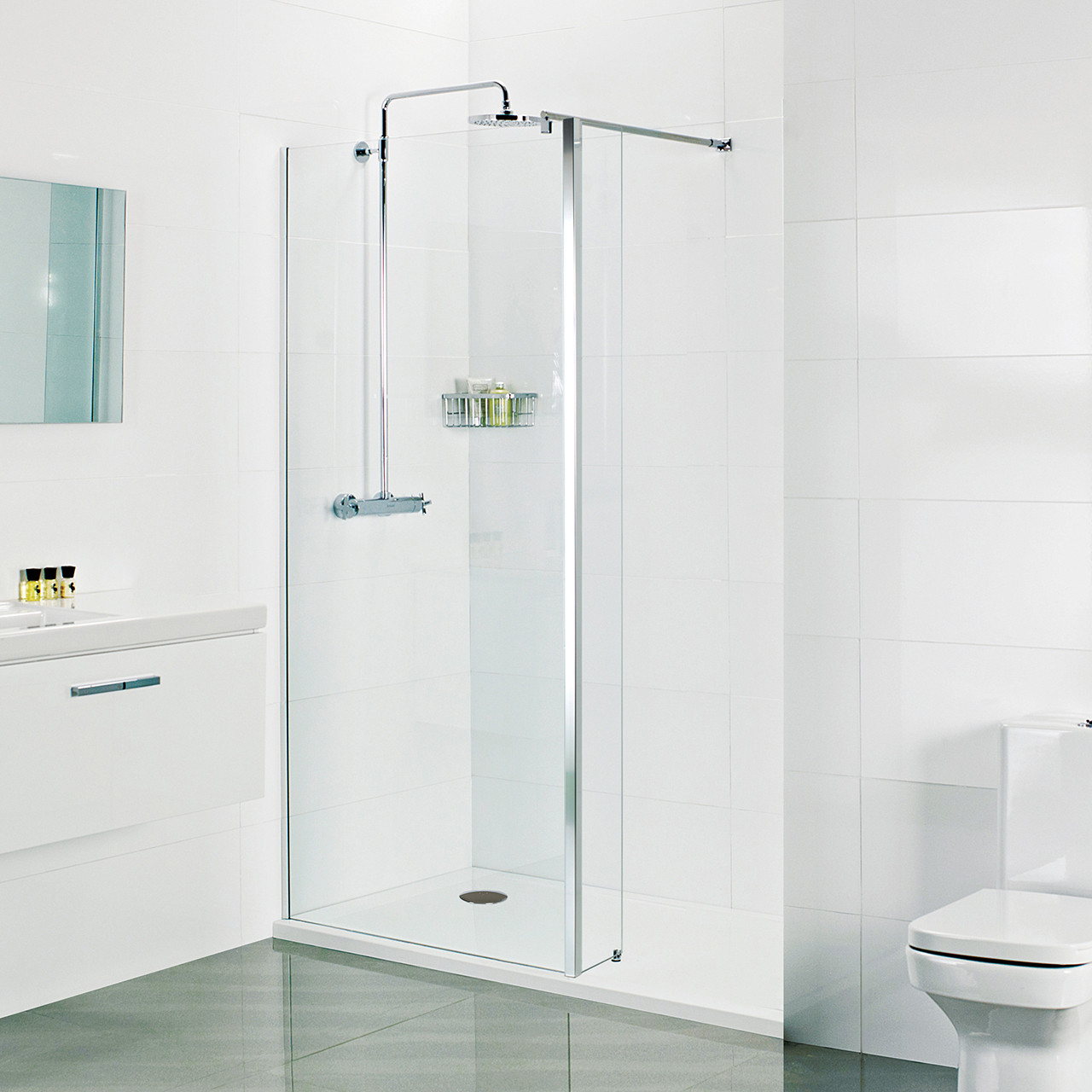 Photograph of Fixed Deflector 200 x 8mm Wetroom Glass Shower Panel - Chrome