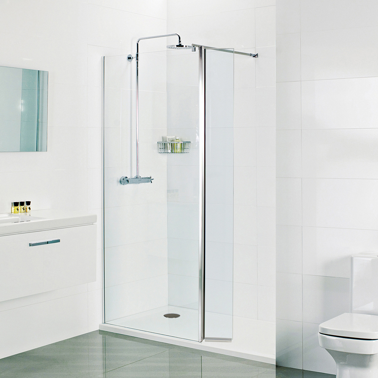 Photograph of Pivoting Deflector 400 x 8mm Wetroom Glass Shower Panel - Chrome