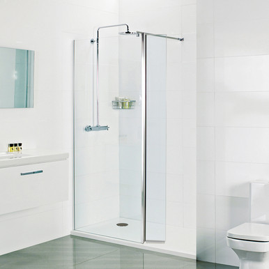 Pivoting Deflector 400 x 8mm Wetroom Glass Shower Panel - Chrome