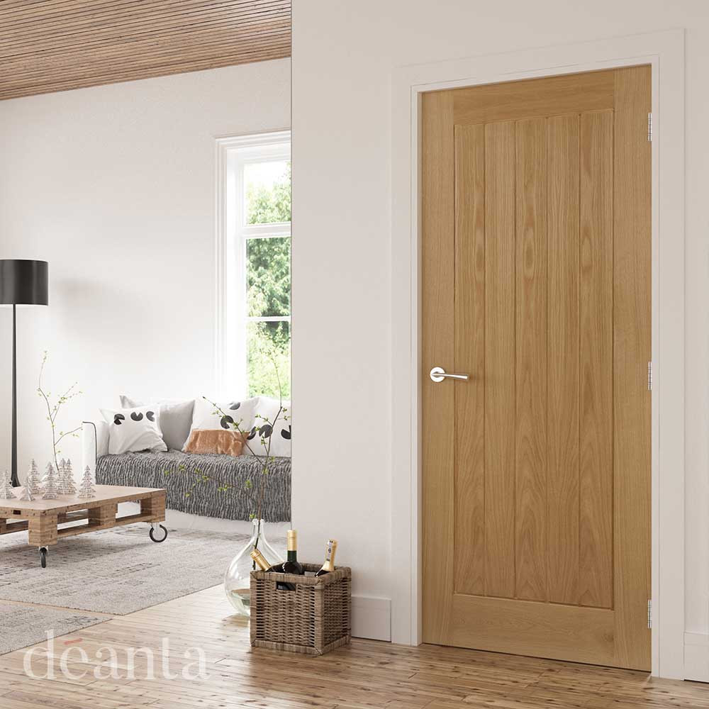 Photograph of Ely Prefinished 5 Panel Vertical Internal Oak Door 1981mm x 838mm x 35mm (6'6" x 2'9")