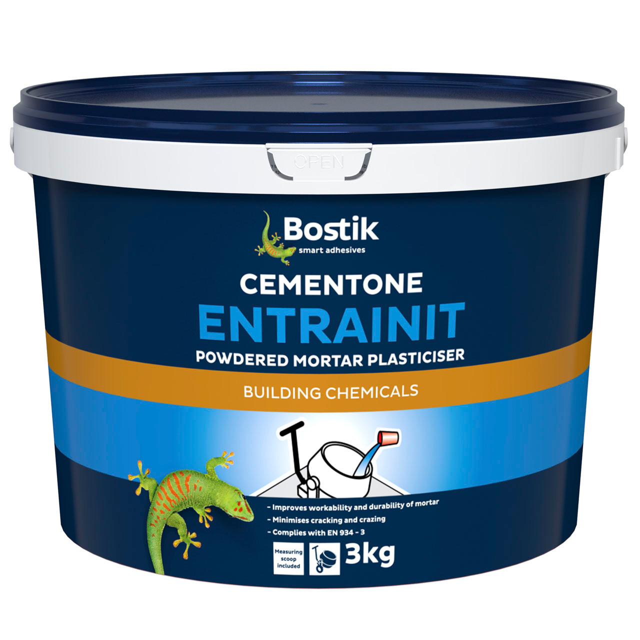 Photograph of Bostik  Cementone Entrainit Powdered Mortar Plasticiser 3KG - White