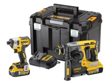 Dewalt DCK2532P2 18V XR SDS Plus Hammer & Impact Driver Twin Pack (2 x 5.0Ah Batteries) in TSTAK Box