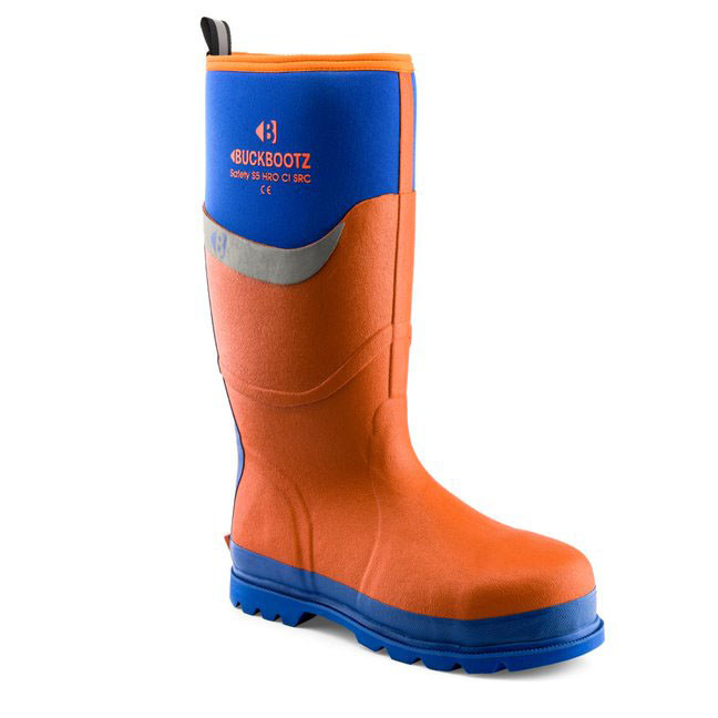 Photograph of BBZ8000 Buckbootz S5 Black/Orange 360? High Visibility Neoprene/Rubber Safety Wellington Boot with Ankle Protection - Size 9
